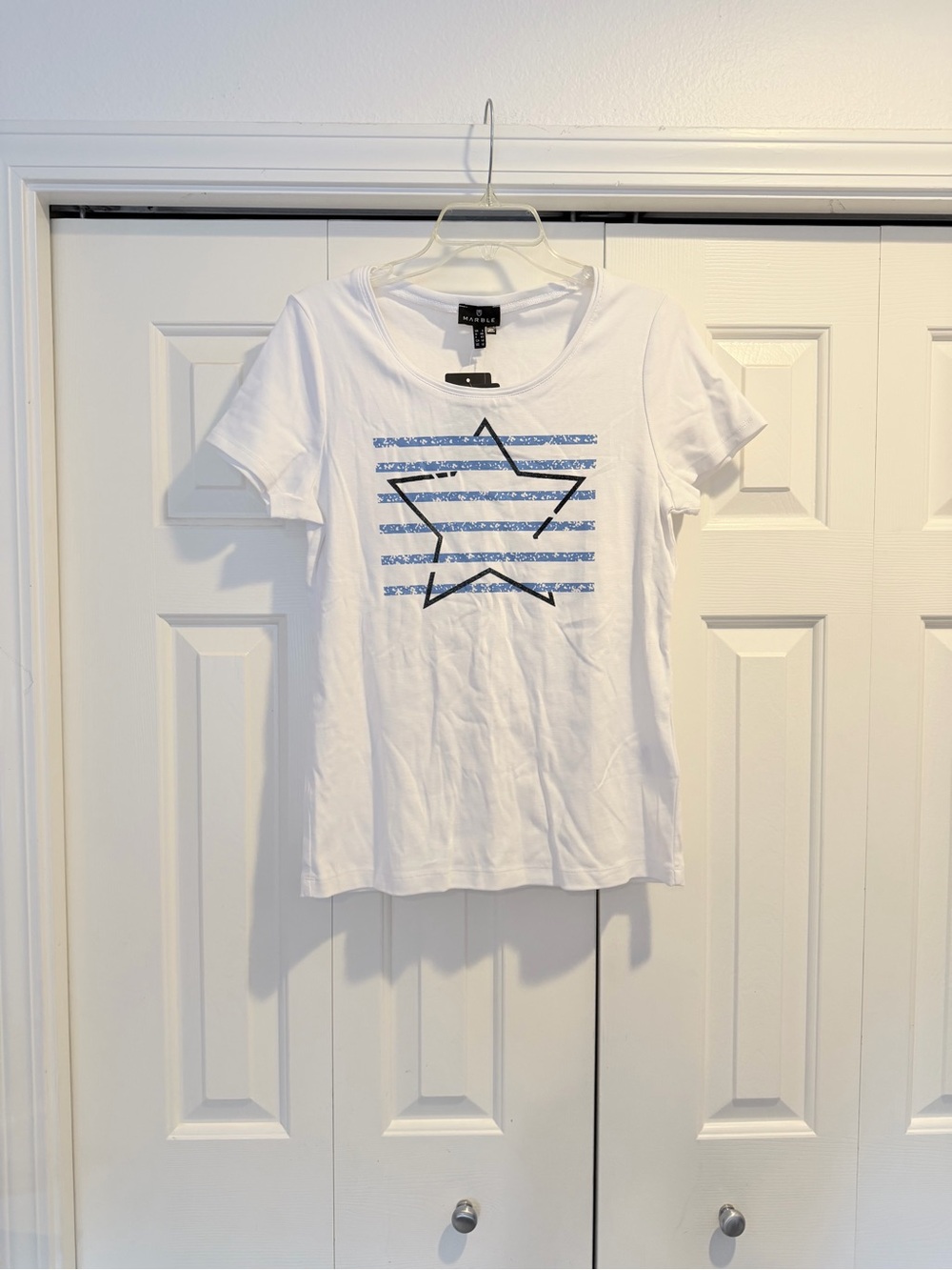 Marble Fashions White Star & Stripe Graphic T-Shirt NWT #0176
